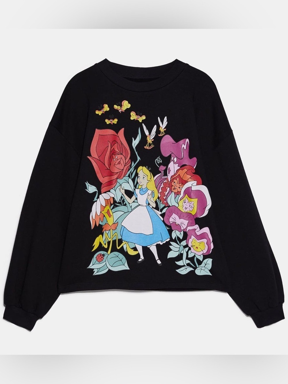 Zara x Disney Alice in Wonderland Talking Flowers Graphic Sweatshirt Size L